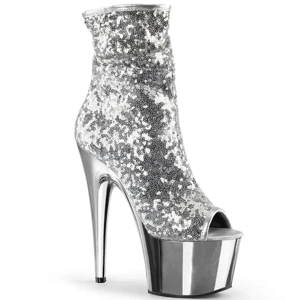 Pleaser ADORE-1008SQ Damen Stiefelette Silber  EU 39