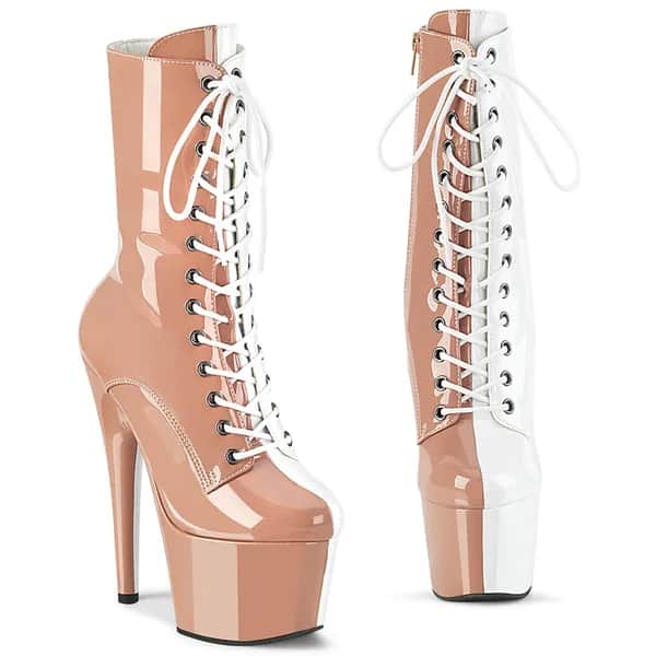 Pleaser ADORE-1040TT Damen Stiefelette Beige Weiß EU 41