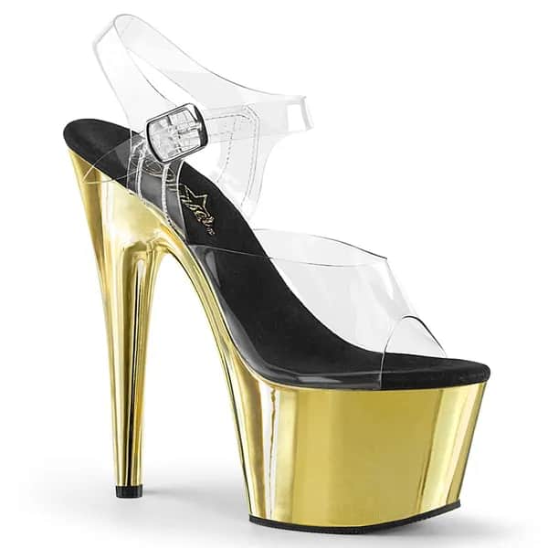 Pleaser ADORE-708 Damen Sandale Transparent Gold EU 35