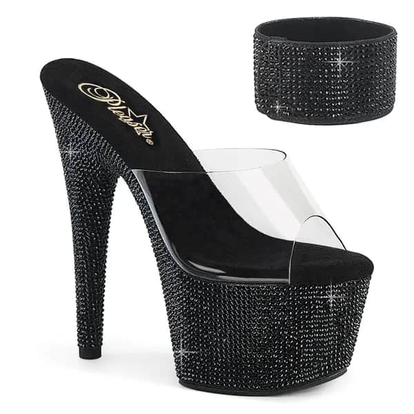 Pleaser BEJEWELED-712RS Damen Slipper Transparent Schwarz EU 36