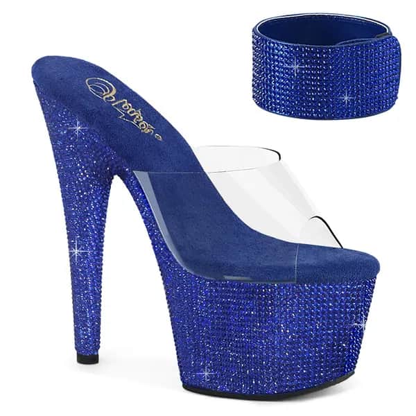 Pleaser BEJEWELED-712RS Damen Slipper Transparent Blau EU 38