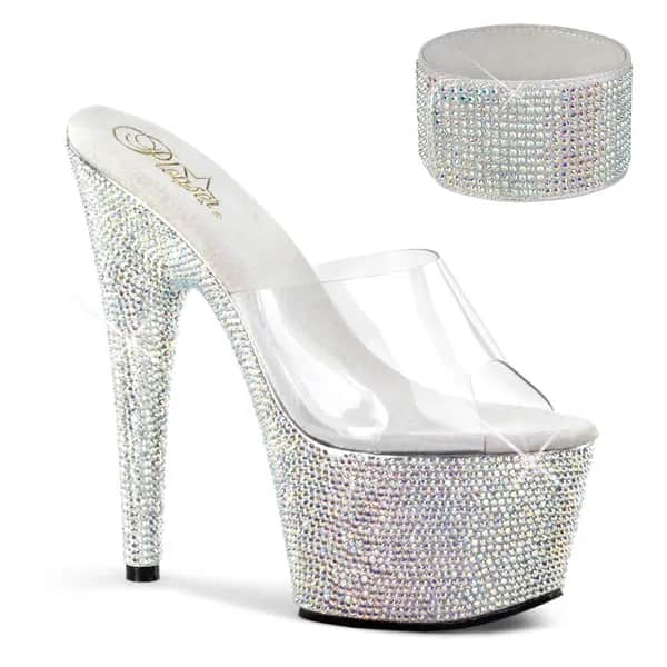 Pleaser BEJEWELED-712RS Damen Slipper Transparent Silber EU 40