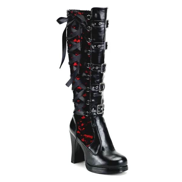 DemoniaCult CRYPTO-106 Damen Stiefel Schwarz Rot EU 42