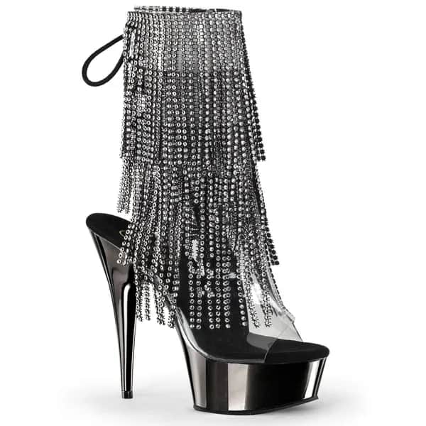 Pleaser DELIGHT-1017RSF Damen Stiefelette Transparent Schwarz Silber EU 41