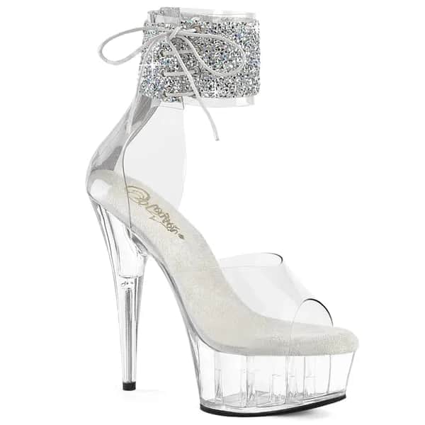 Pleaser DELIGHT-624RS-02 Damen Sandale Transparent Silber
