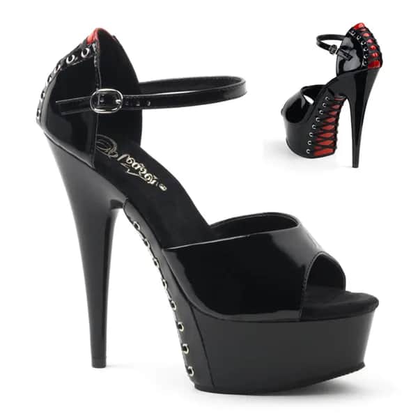 Pleaser DELIGHT-660FH Damen Sandale Schwarz Rot EU 39