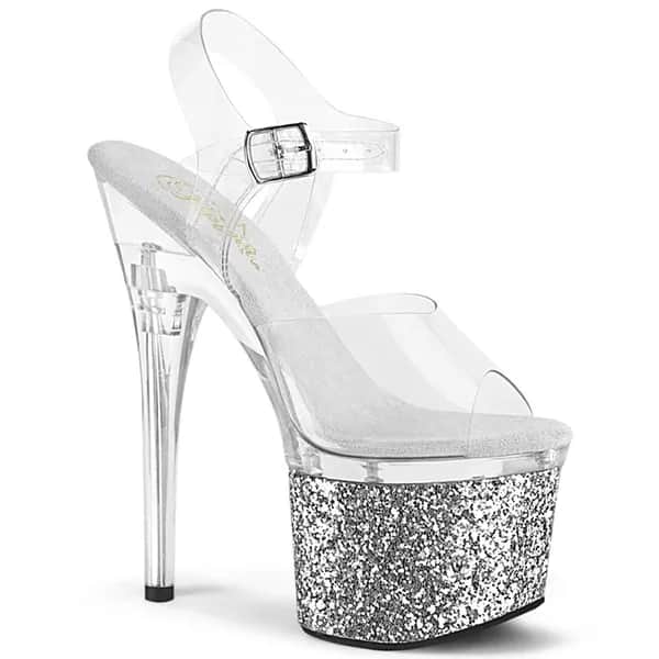 Pleaser ESTEEM-708LG Damen Sandale Transparent Silber EU 35