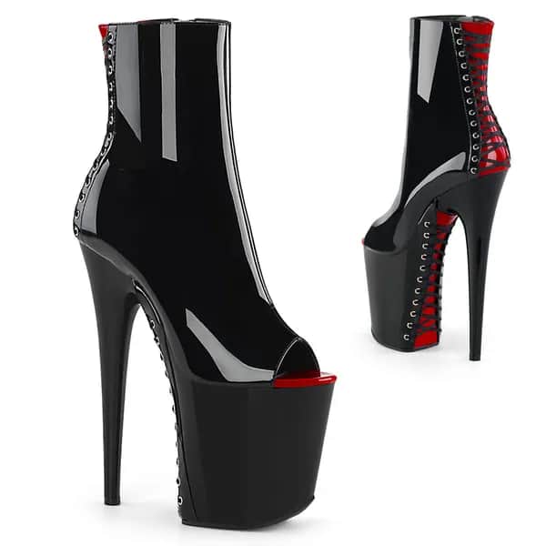 Pleaser FLAMINGO-1025 Damen Stiefelette Schwarz Rot EU 38