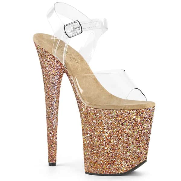 Pleaser FLAMINGO-808LG Damen Sandale Transparent Roségold EU 42