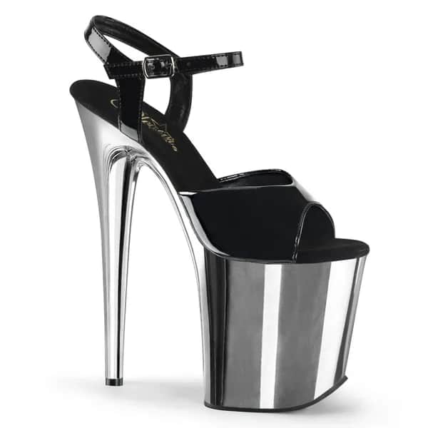 Pleaser FLAMINGO-809 Damen Sandale Schwarz Silber EU 42