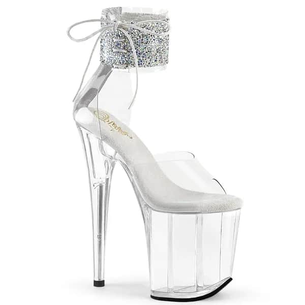 Pleaser FLAMINGO-824RS-02 Damen Sandale Transparent Silber