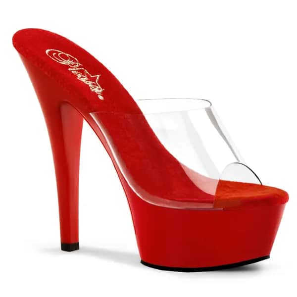 Pleaser KISS-201 Damen Sandale Transparent Rot EU 42