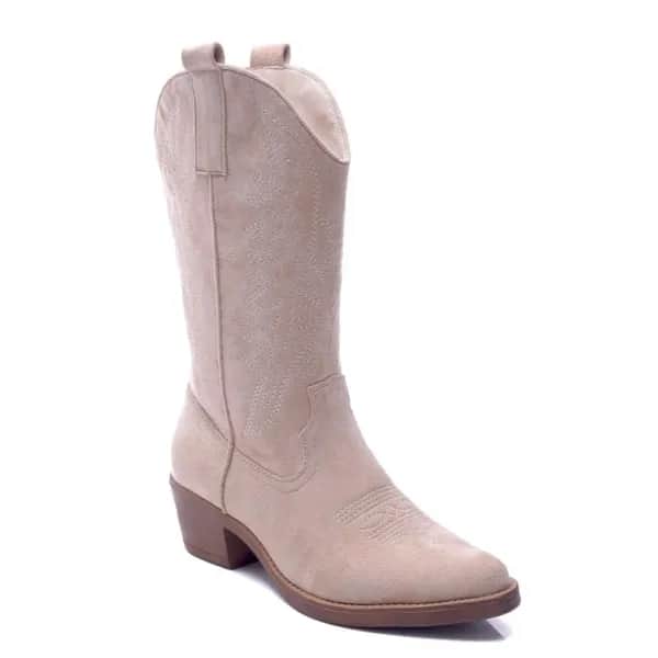 PEACHYBOOTS Cowboystiefel Beige mit Stickerei – Trendige Damenstiefel - 40