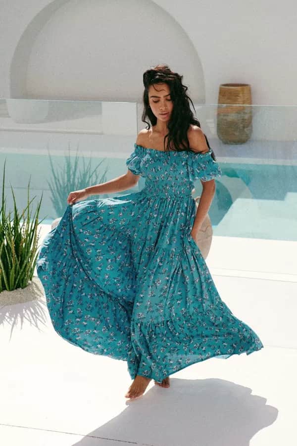 JAASE Ocean Eyes Claudette Maxi Kleid Blau – Elegantes Sommerkleid für Damen -  L