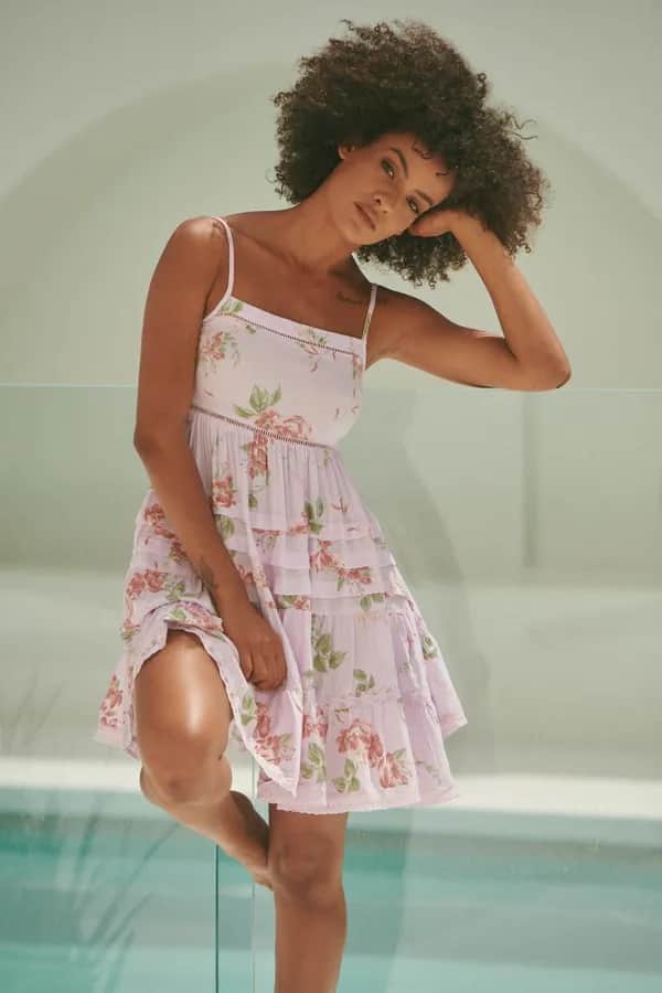 JAASE Wisteria Print Rena Minikleid - Rosa, Vintage Stil für jeden Anlass -  S