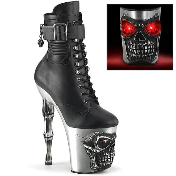 Pleaser RAPTURE-1020STR-LT Damen Stiefelette Schwarz Silber EU 36