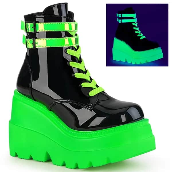 DemoniaCult SHAKER-52 Damen Stiefelette Schwarz Neon Grün EU 42