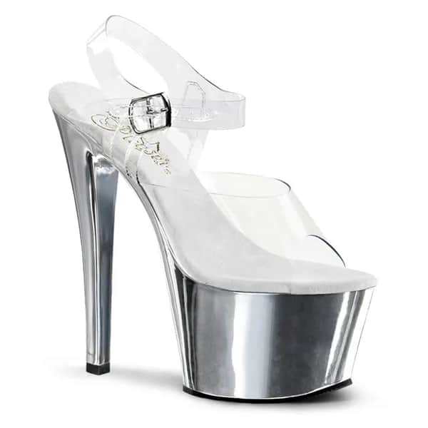Pleaser SKY-308 Damen Sandale Transparent Silber EU 41