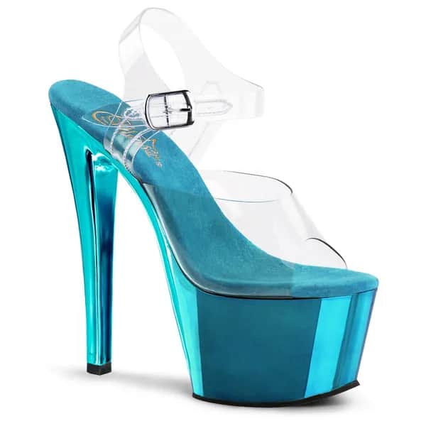 Pleaser SKY-308 Damen Sandale Transparent Türkis EU 38