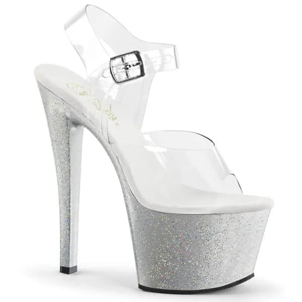 Pleaser SKY-308MG Damen Sandale Transparent Silber EU 40
