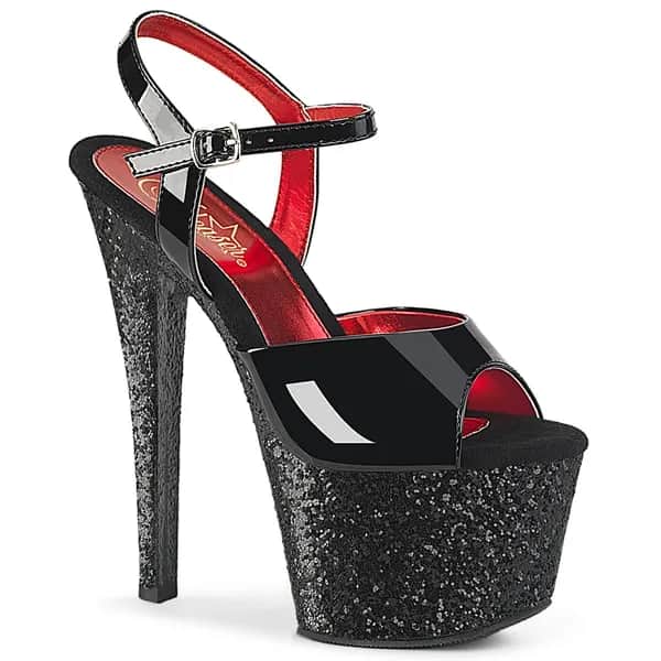 Pleaser SKY-309 Damen Sandale Schwarz Glitter EU 35