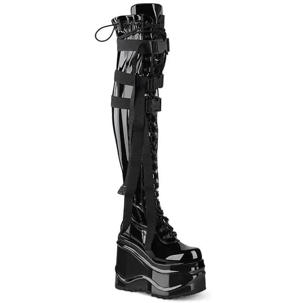 DemoniaCult WAVE-315 Damen Stiefel Schwarz Lack EU 36