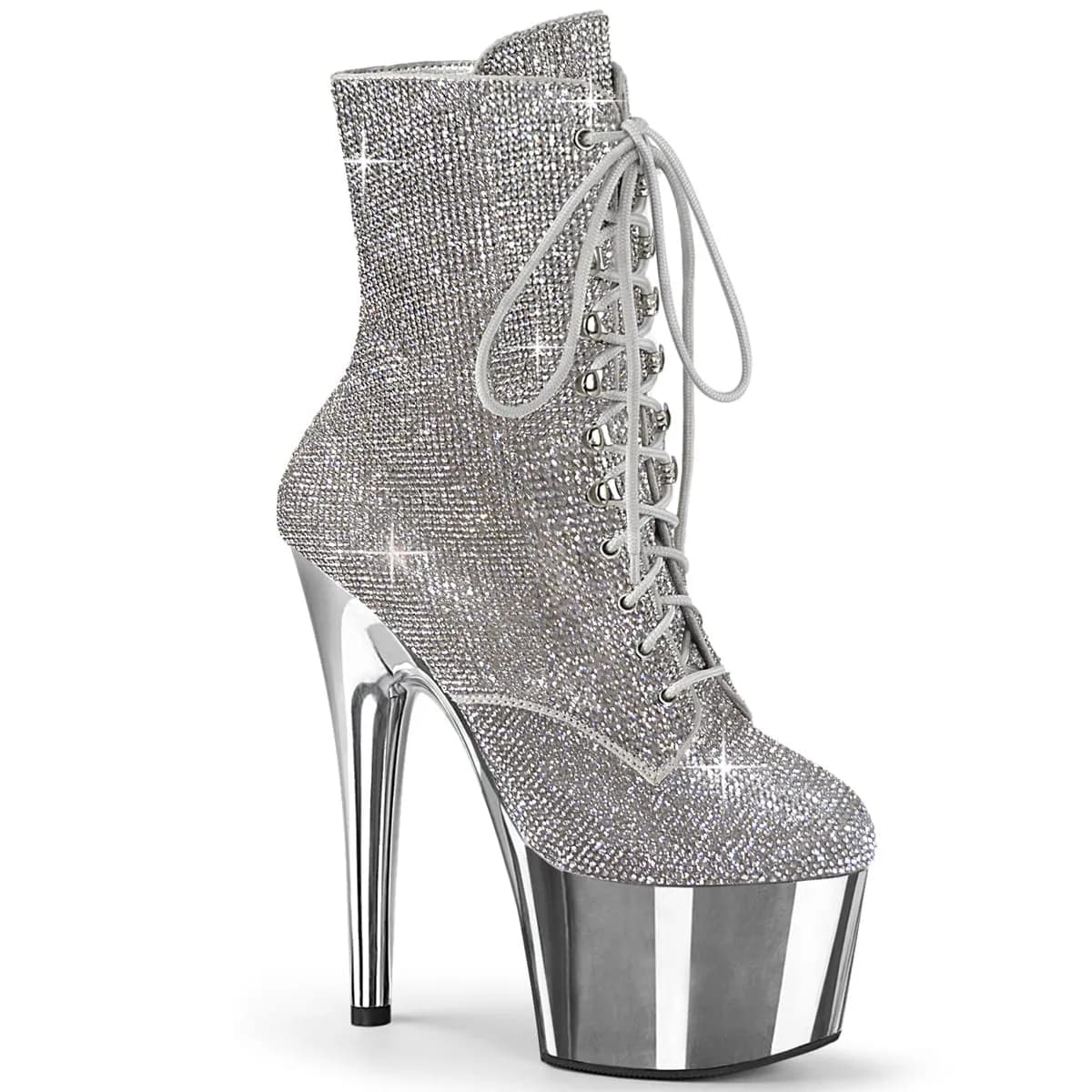 Pleaser ADORE-1020CHRS Damen Stiefelette Silber  EU 42