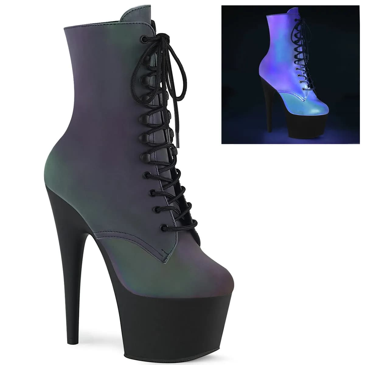 Pleaser ADORE-1020REFL Damen Stiefelette Grün Mehrfarbig EU 42
