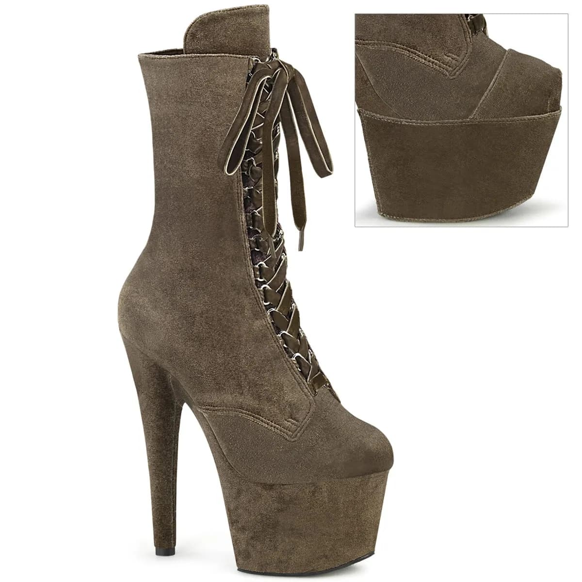 Pleaser ADORE-1045VEL Damen Stiefelette Khaki EU 40