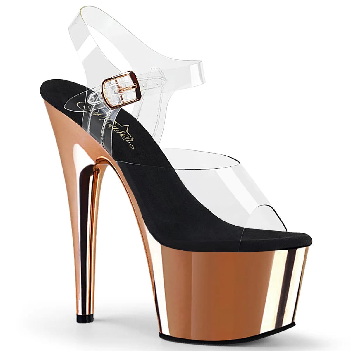 Pleaser ADORE-708 Damen Sandale Transparent Schwarz Roségold EU 36