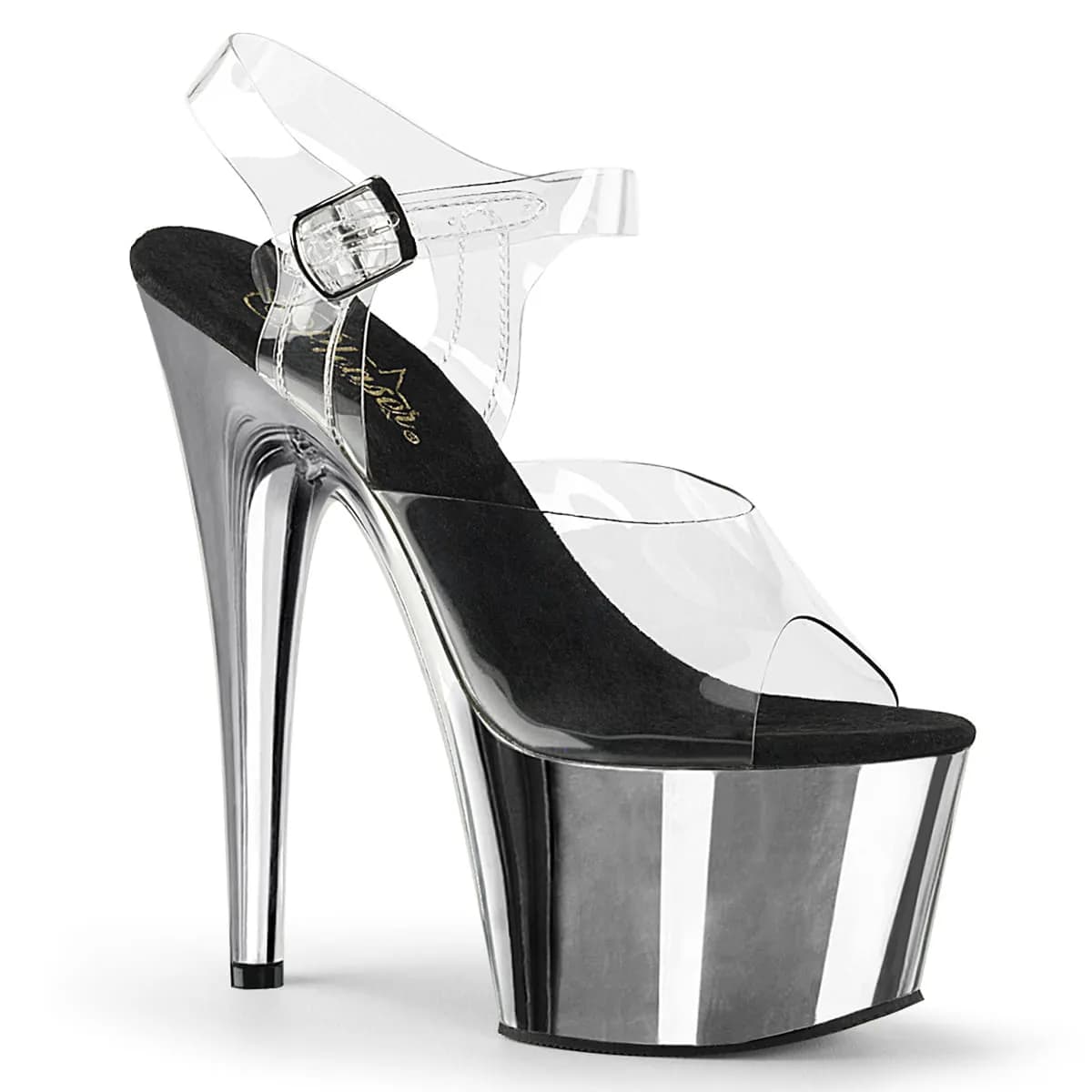 Pleaser ADORE-708 Damen Sandale Transparent Schwarz Chrom EU 43