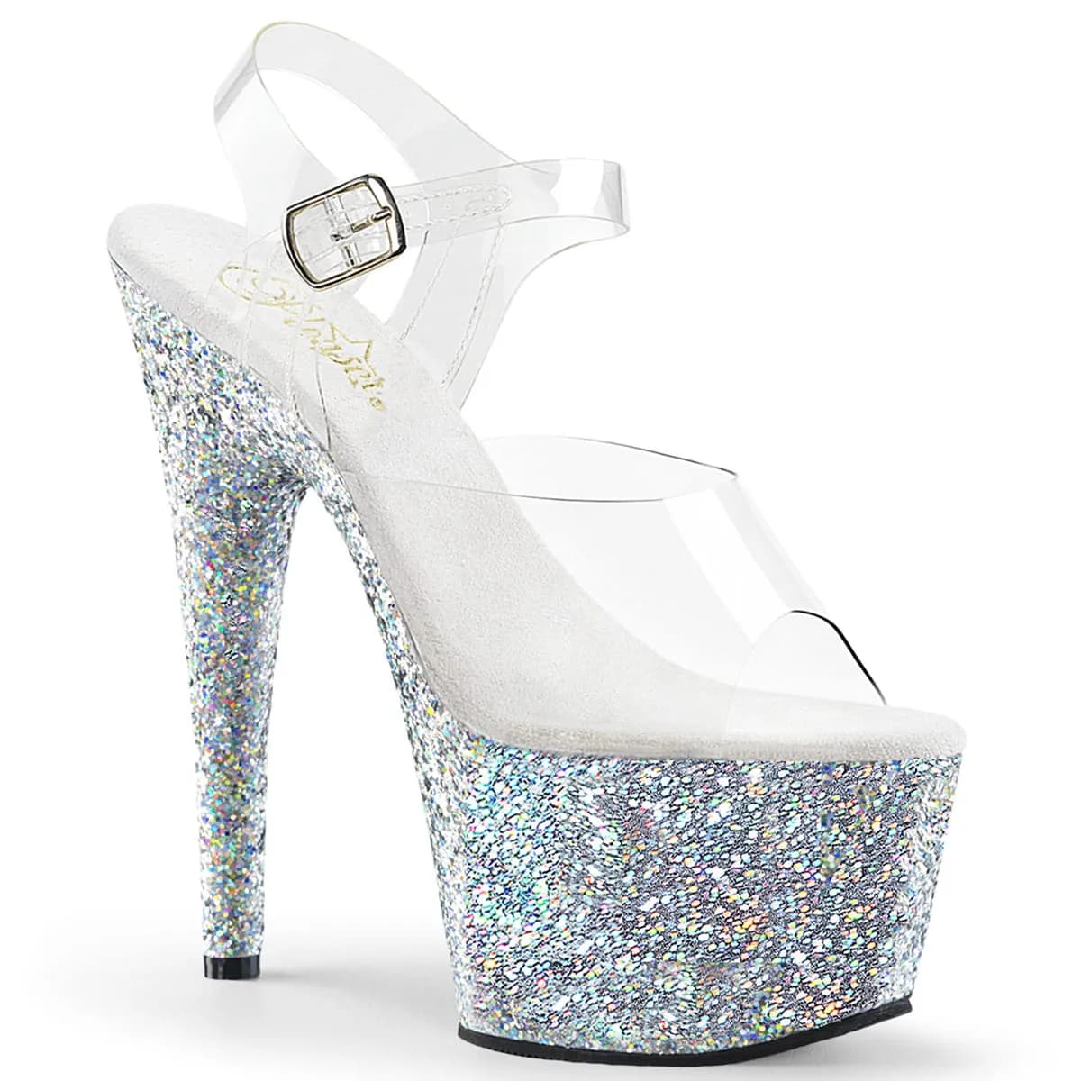Pleaser ADORE-708LG Damen Sandale Transparent Silber EU 41