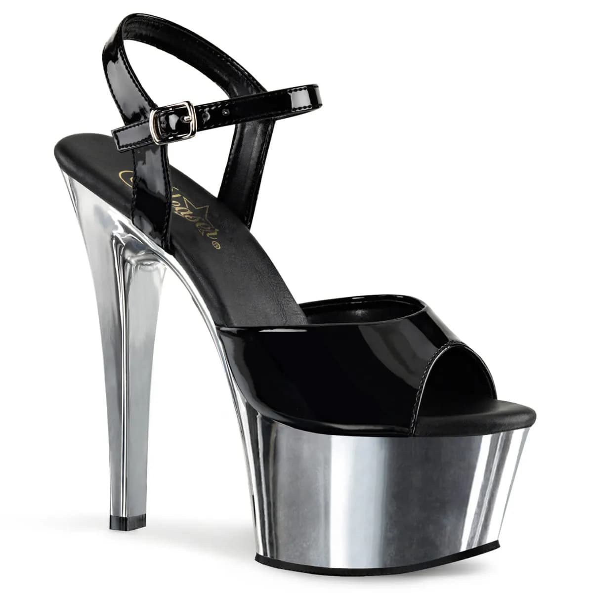 Pleaser ASPIRE-609 Damen Sandale Schwarz Silber EU 41