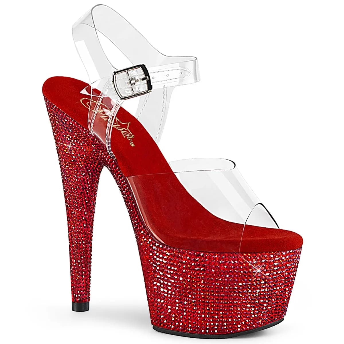 Pleaser BEJEWELED-708DM Damen Sandale Transparent Rot EU 40