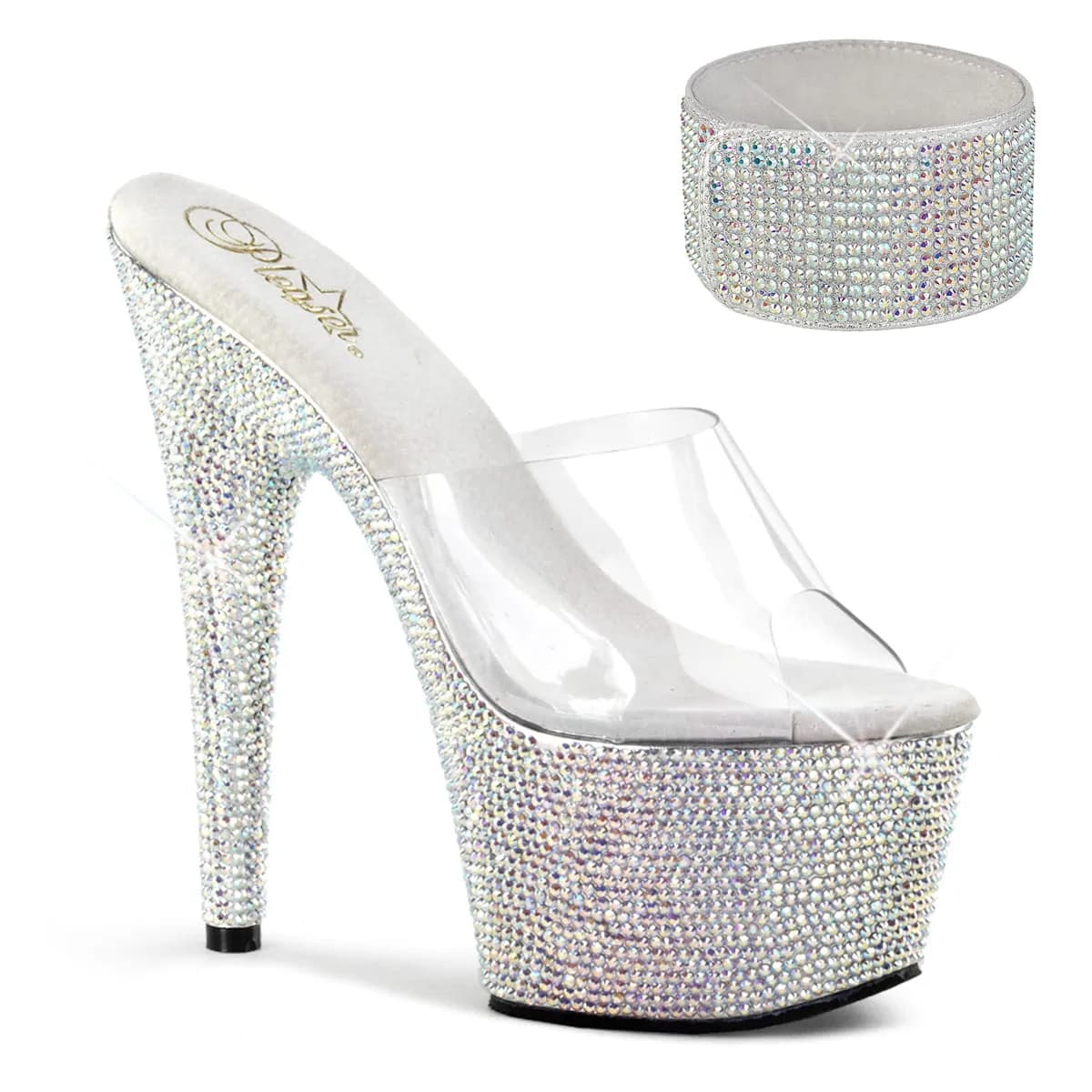 Pleaser BEJEWELED-712RS Damen Slipper Transparent Silber EU 37