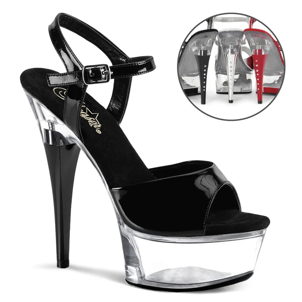Pleaser CAPTIVA-609 Damen Sandale Schwarz Transparent EU 39