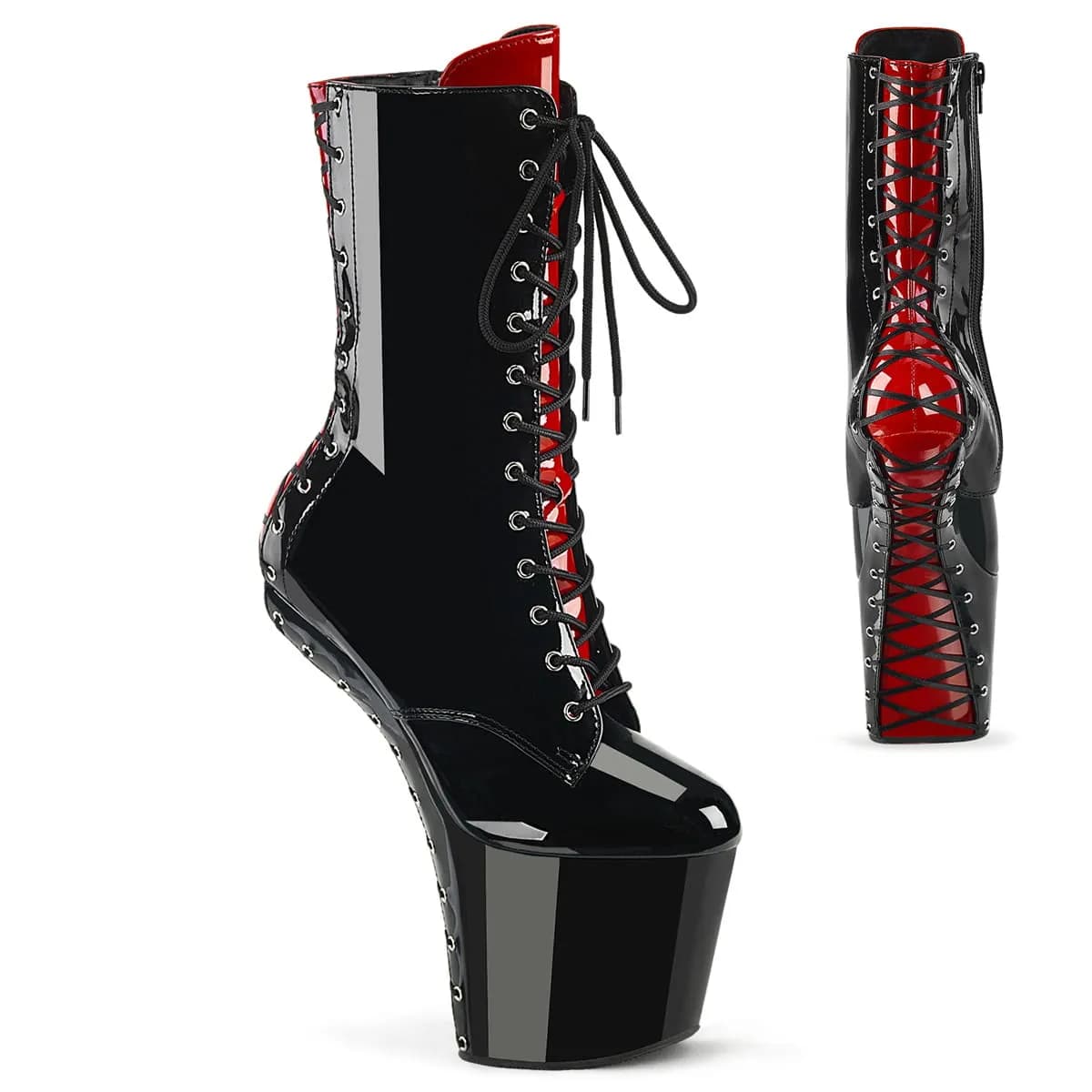 Pleaser CRAZE-1040FH Damen Stiefelette Schwarz Rot EU 42