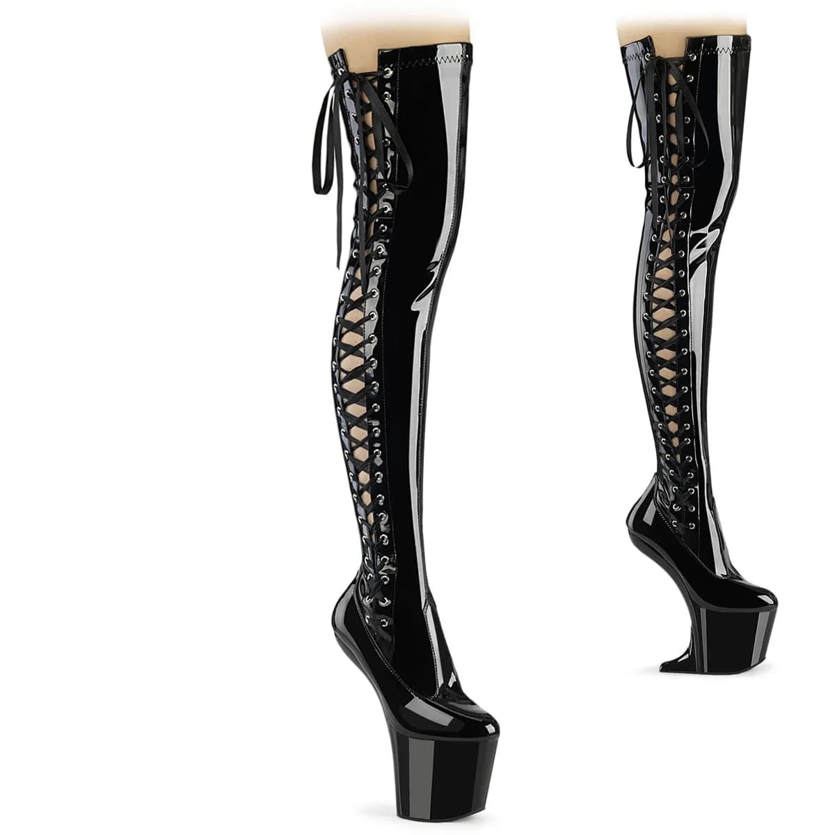 Pleaser CRAZE-3050 Damen Stiefel Schwarz Glanz EU 42