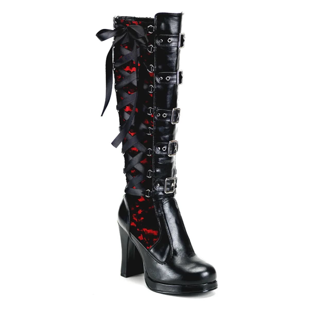DemoniaCult CRYPTO-106 Damen Stiefel Schwarz Rot EU 42