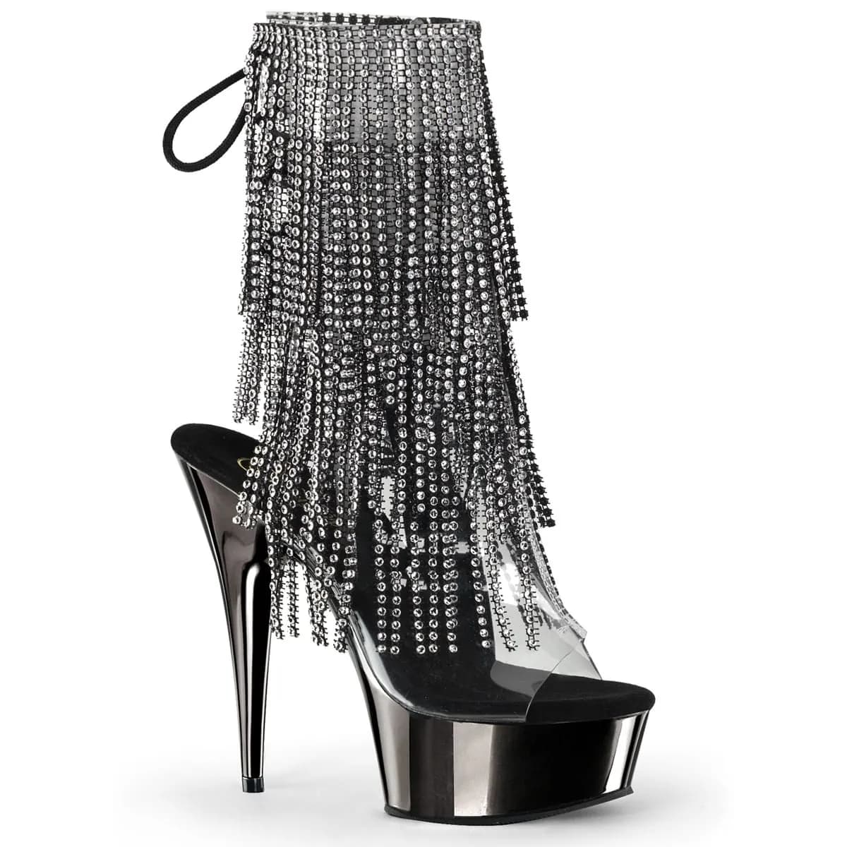 Pleaser DELIGHT-1017RSF Damen Stiefelette Transparent Schwarz Silber EU 35