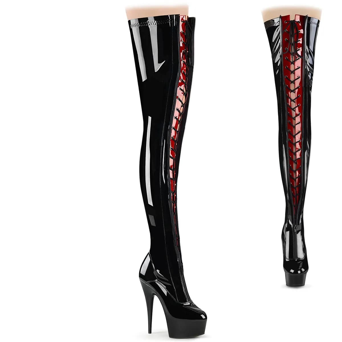 Pleaser DELIGHT-3027 Damen Stiefel Schwarz Rot EU 37