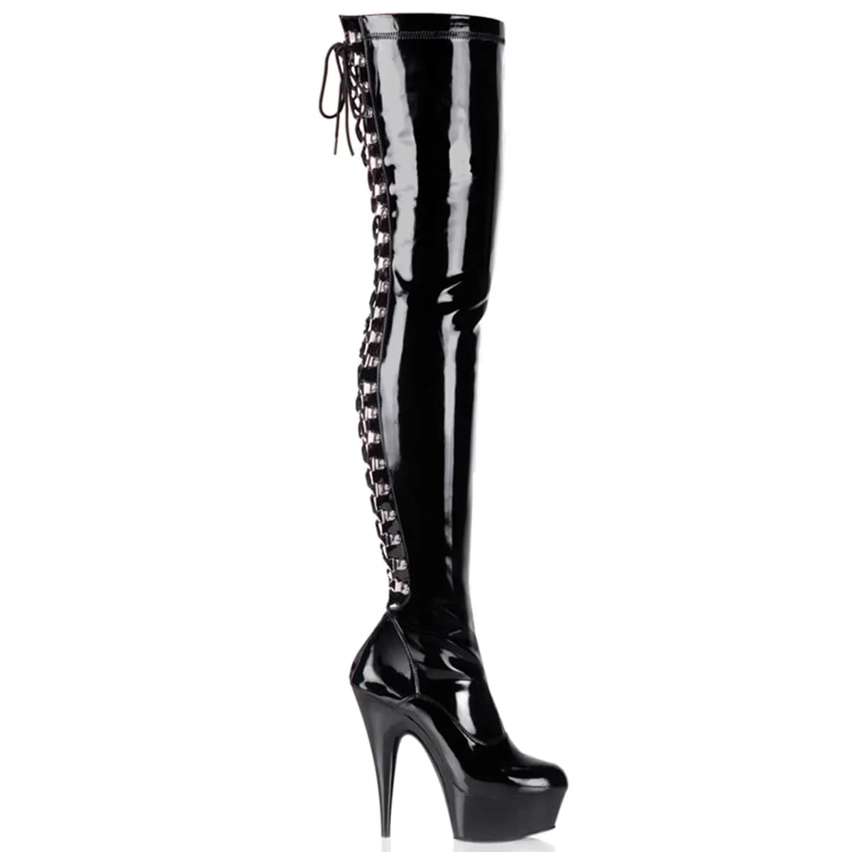 Pleaser DELIGHT-3063 Damen Stiefel Schwarz Glanz EU 37