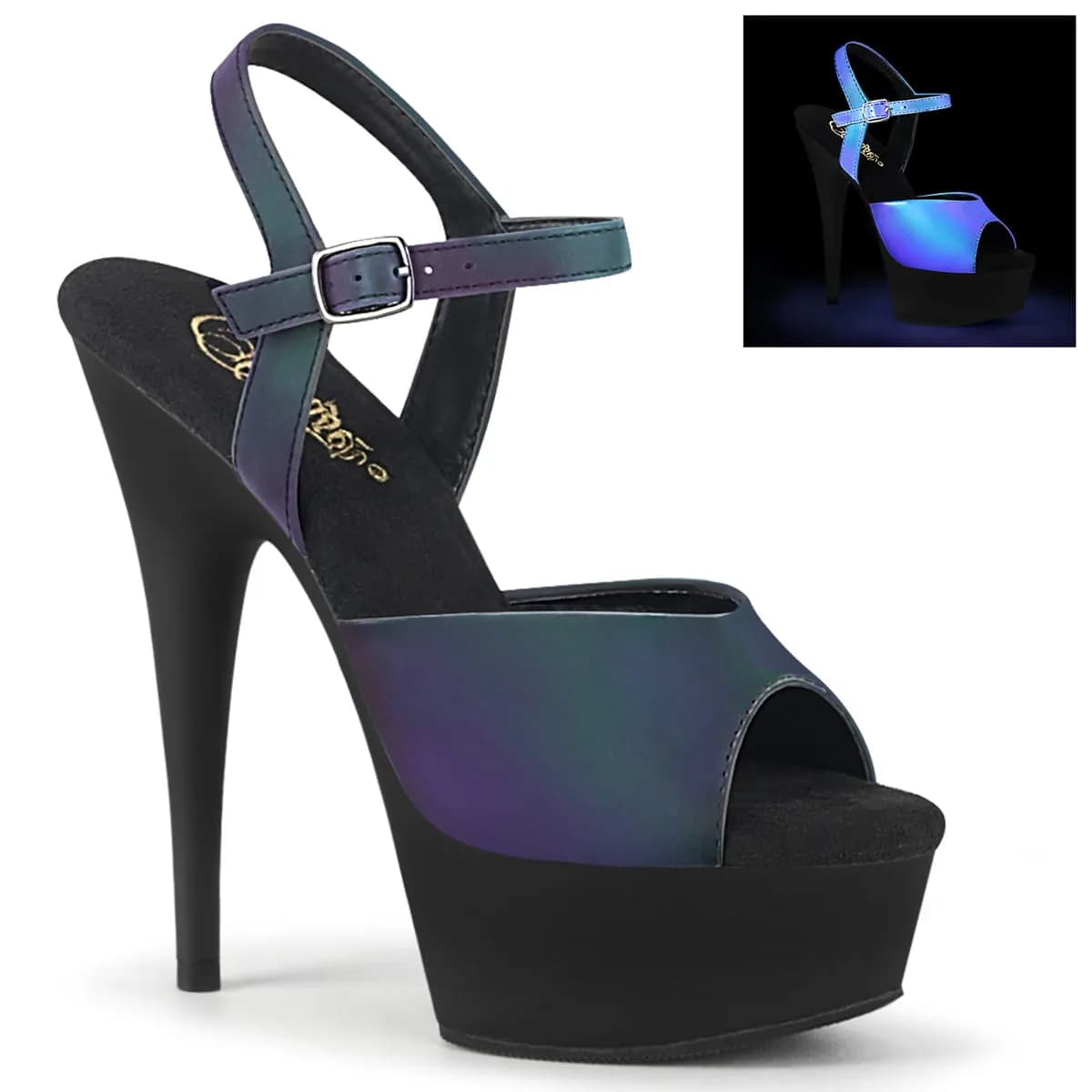 Pleaser DELIGHT-609REFL Damen Sandale Grün Mehrfarbig EU 35