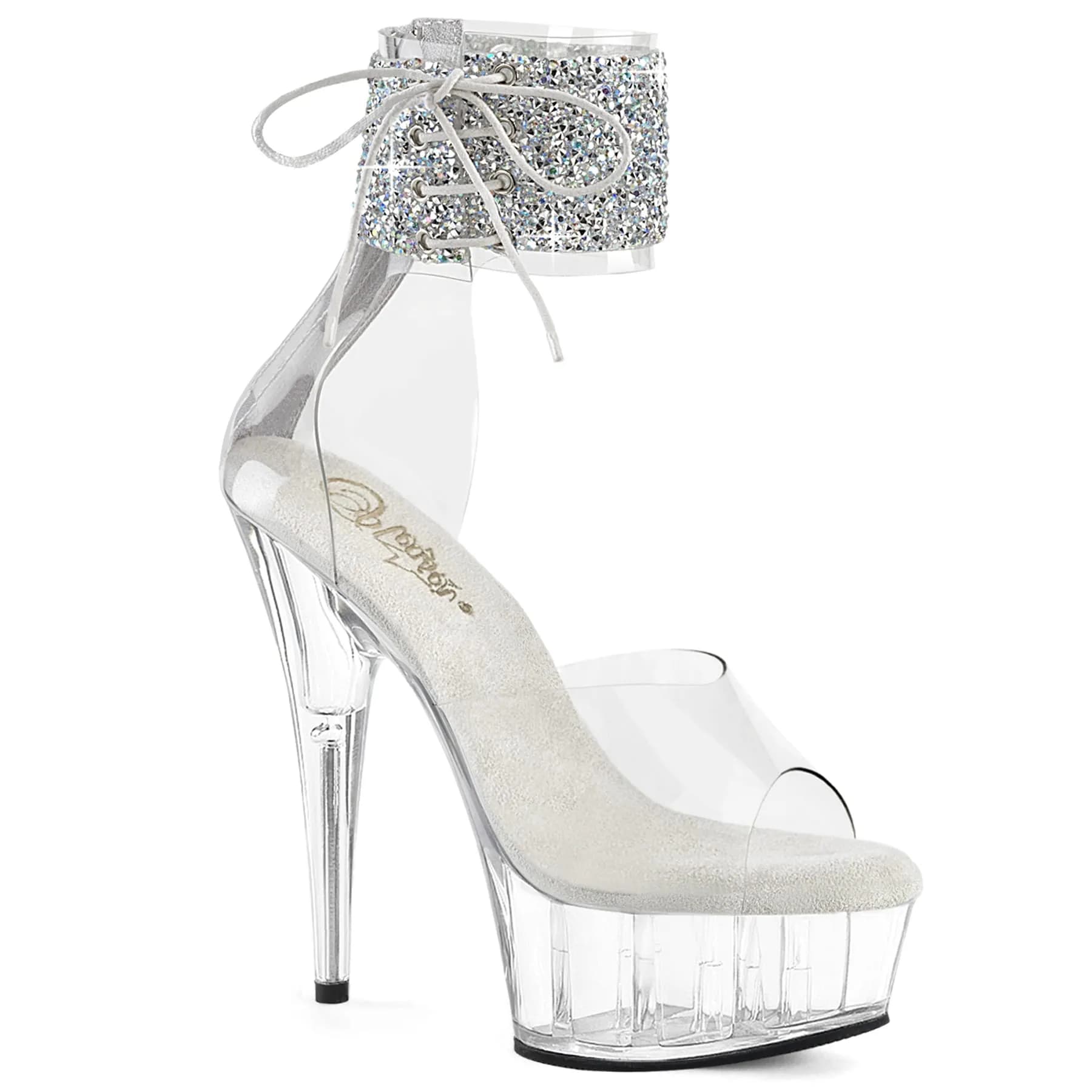 Pleaser DELIGHT-624RS-02 Damen Sandale Transparent Silber