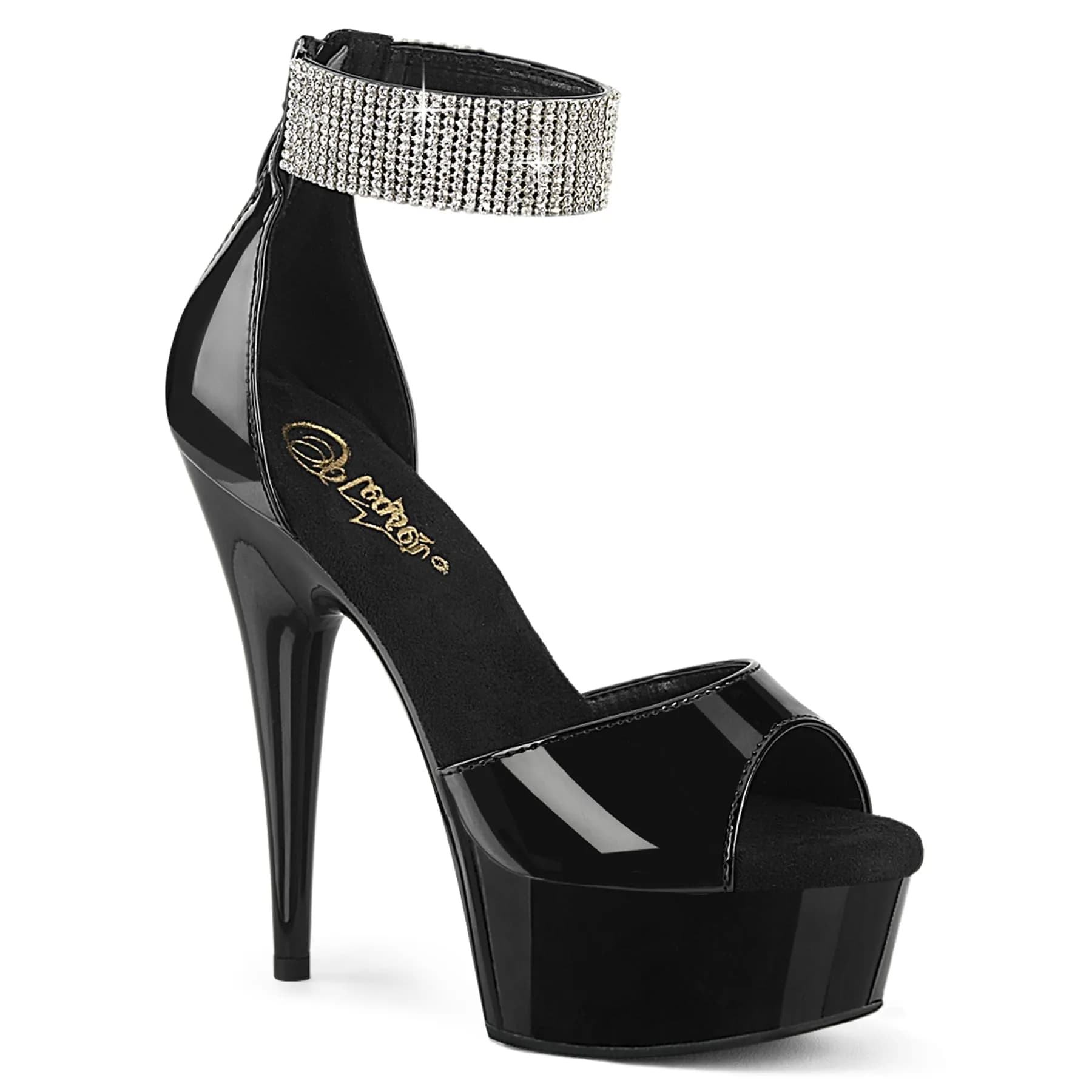 Pleaser DELIGHT-625 Damen Sandale Schwarz Glanz EU 36
