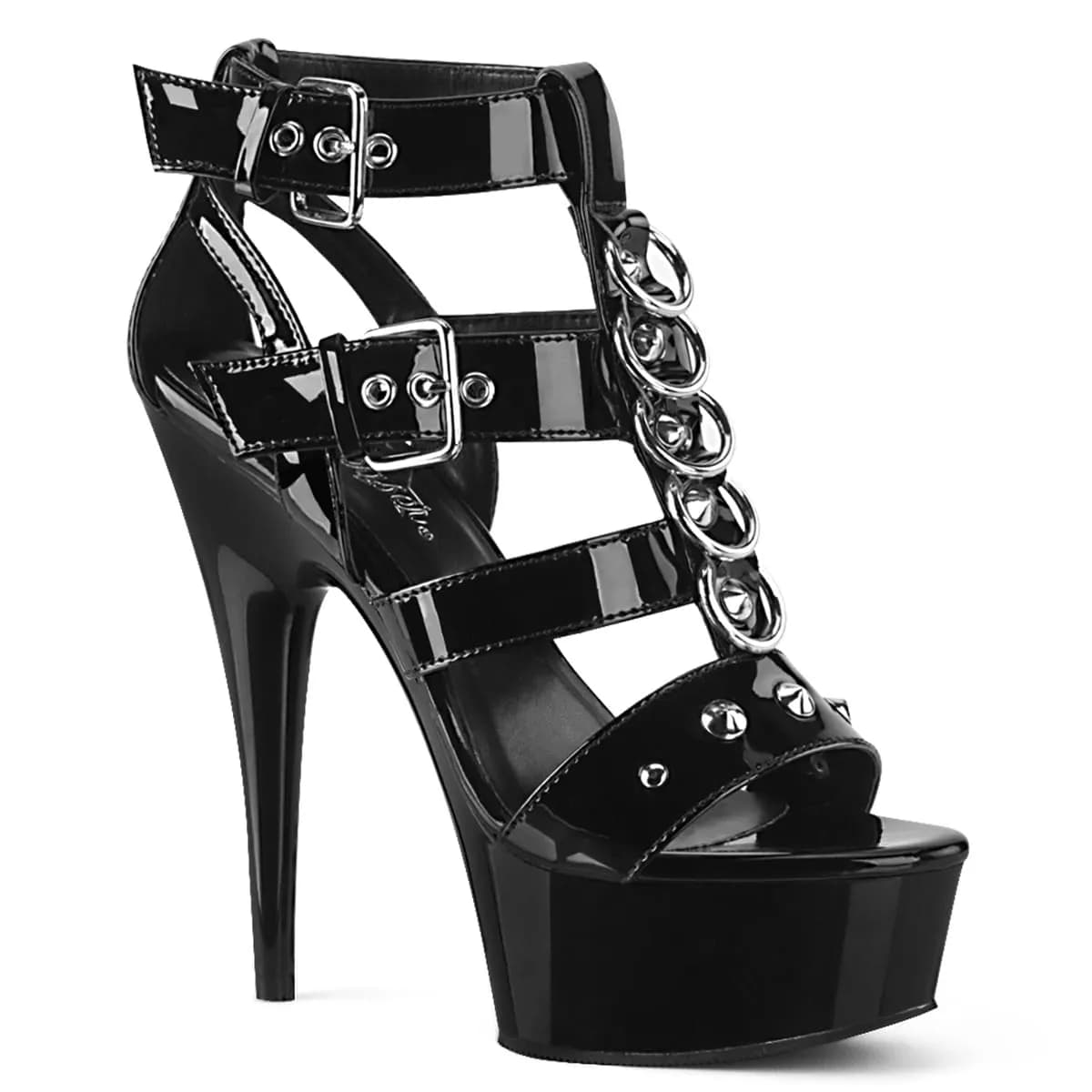 Pleaser DELIGHT-658 Damen Sandale Schwarz Glanz EU 43