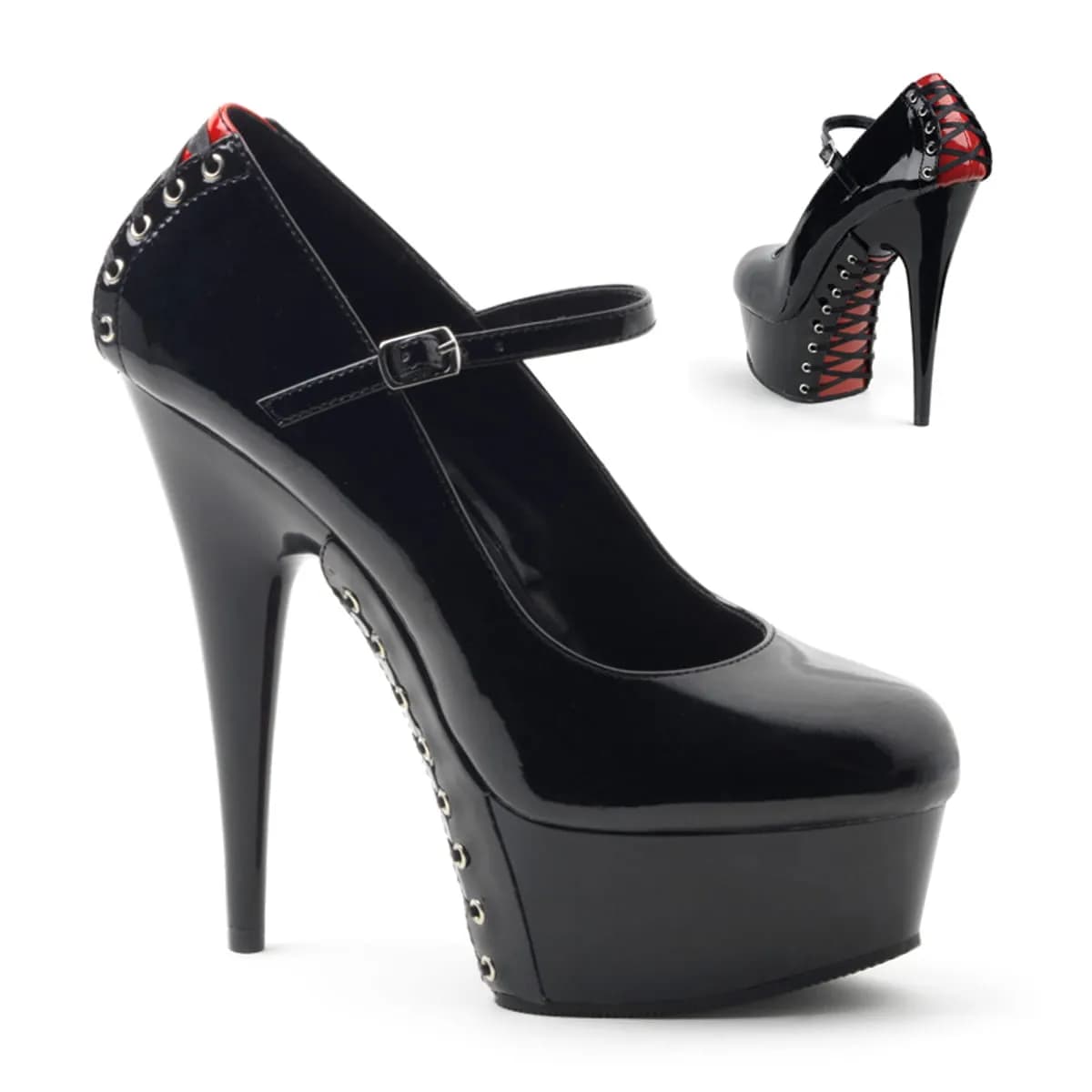 Pleaser DELIGHT-687FH Damen Pumps Schwarz Rot EU 40