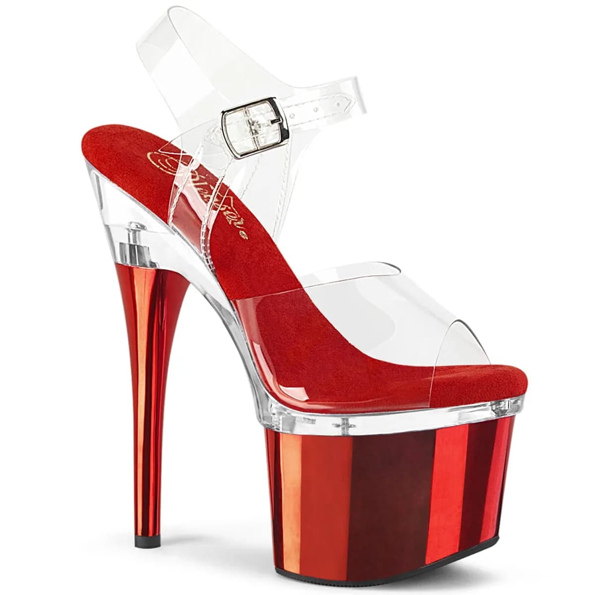 Pleaser ESTEEM-708 Damen Sandale Transparent Rot EU 40