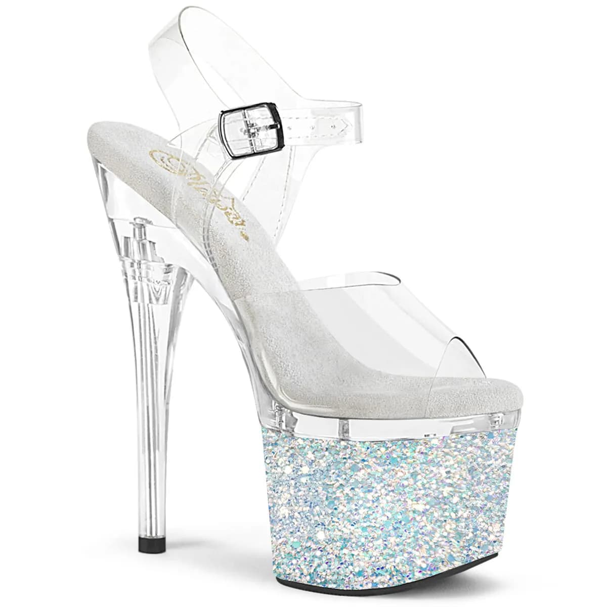 Pleaser ESTEEM-708LG Damen Sandale Transparent Weiß Glitter EU 37