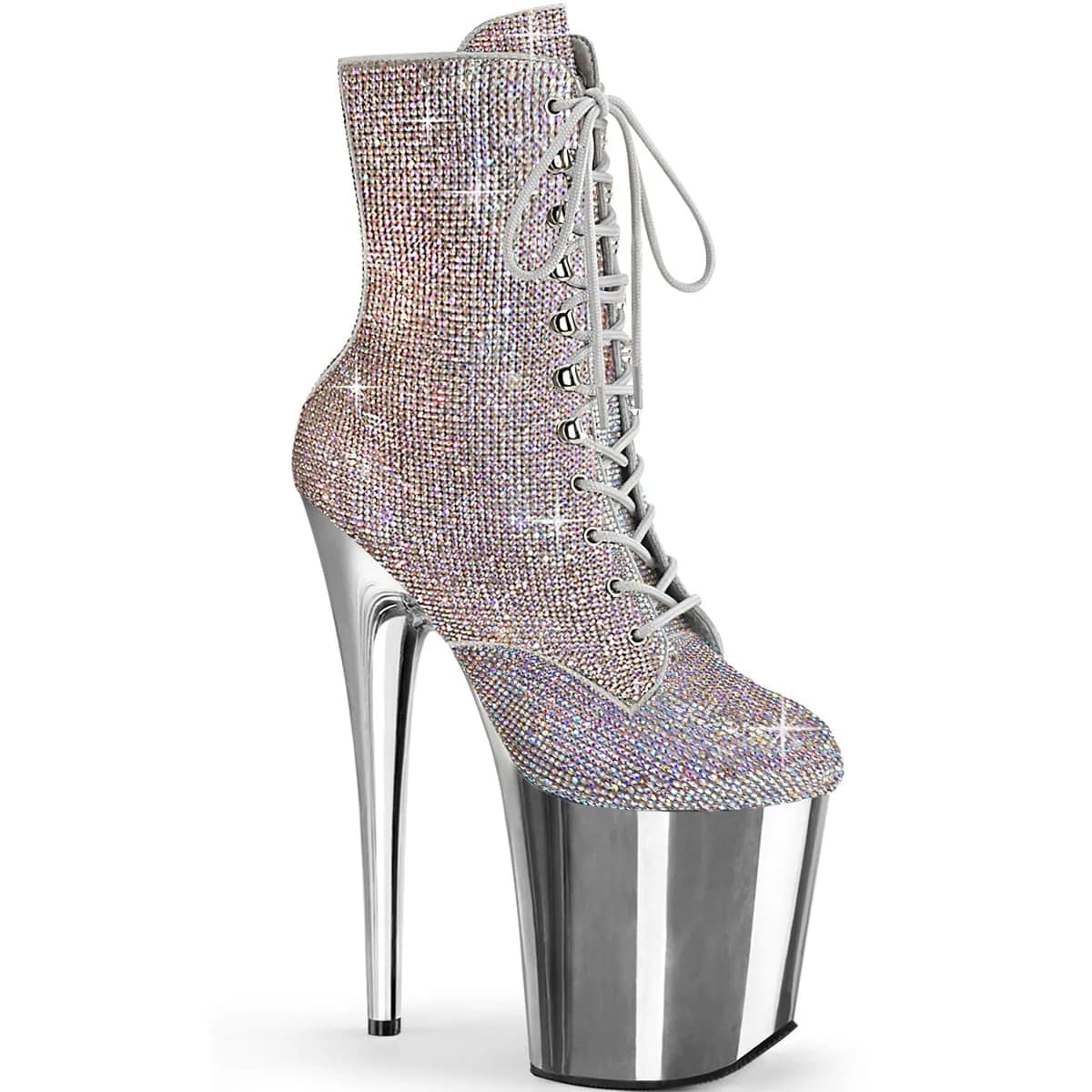 Pleaser FLAMINGO-1020CHRS Damen Stiefelette Silber Mehrfarbig EU 39